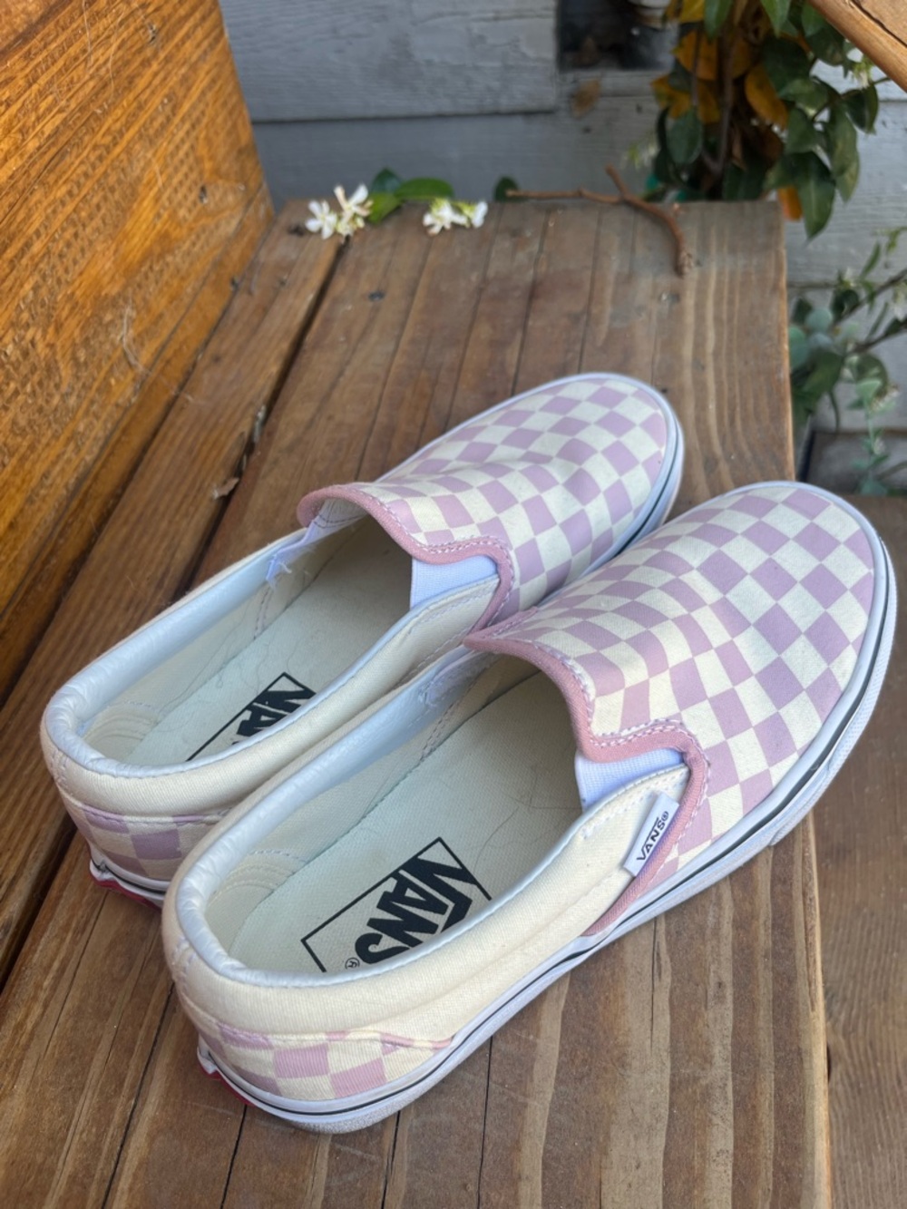 Women’s Vans Slip-On Checkerboard Canvas Shoes in Light Purple and White - Picture 2 of 4